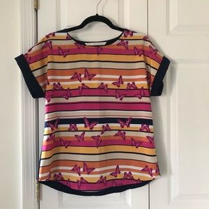 Minimal | Butterfly Print Short Sleeve Blouse Size Medium